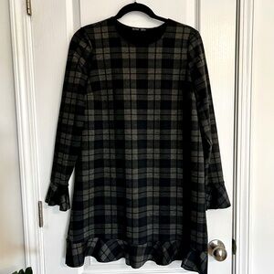 Zara Plaid Knit Shift Dress with Ruffle Hem, M